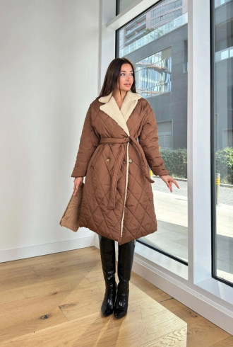 Belden Kuşaklı Kahve Kadın Şişme Kaban Belden Kuşaklı Kahve Kadın Şişme Kaban